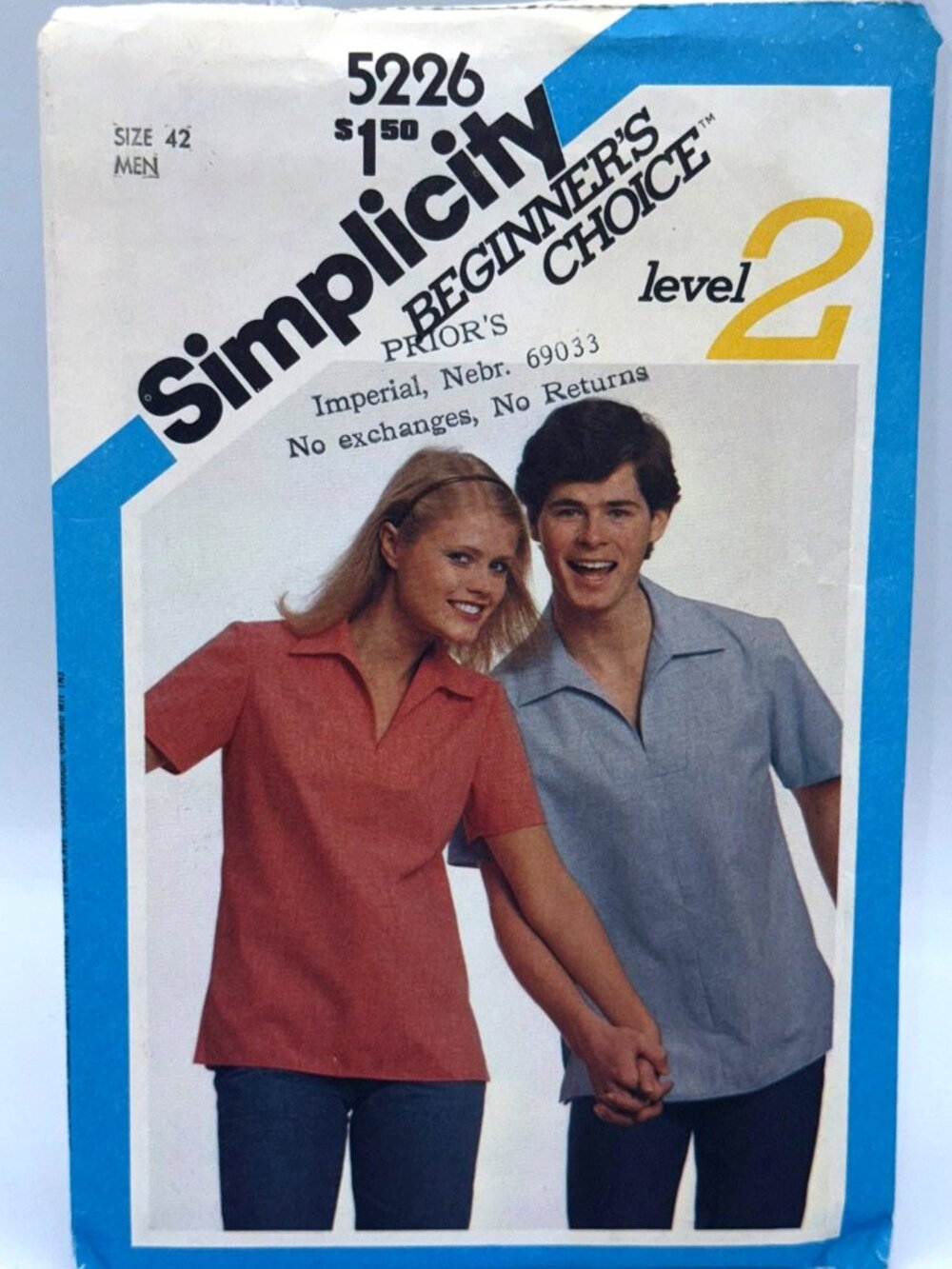 Simplicity 5226 Men’s Shirt Sewing Pattern Size 42 Beginner Level 2 Vintage